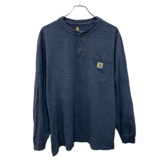 carhartt 長袖 ロゴTシャツ L ネイビー プルオーバー ヘンリーネック ポケット付き カーハート 古着卸 アメリカ仕入 a705-5642