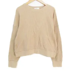 フリークスストア FREAKS STORE カットソー ワッフル生地 長袖 ラウンドネック ストライプ柄 F ベージュ /FF20