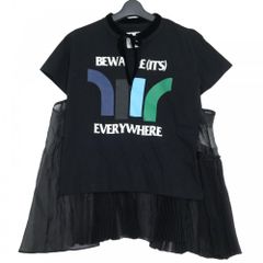 【売り尽くし】 サカイ トップス レディース レース プリーツ 半袖Tシャツ 異素材 スリット アパレル 服 1サイズ Sacai ブラック 黒 コットン   【中古品】