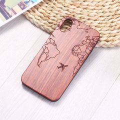 セール　木製　木　iPhoneケース　世界地図　飛行機　ダークブラウン
