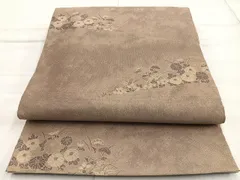 平和屋着物◎山喜織物謹製　萬葉　紹巴　全通柄袋帯　草花文　正絹　逸品　BAAN5130cmのサムネイル