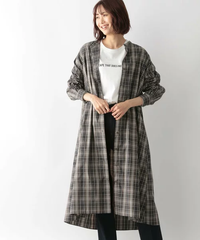 GLOBAL WORK マルチケアロングシャツワンピース タータンチェック M