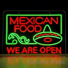 【新品未使用】ネオンサイン★壁掛け★ネオンイト mexican food メキシコ料理 発光サイン ネオン管 壁装飾 おしゃれ LED ネオン看板 部屋 インテリア バー カフェ 車 屋内 販売店 趣味 照明frt101