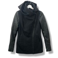 Mackage マッカージュ レザー切替ウールコート XS グレー ブラック フード取り外し可能 レディース 冬 recollect有明ガーデン店 9 NO.00530T