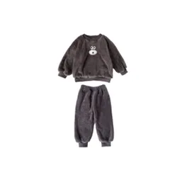 ☆ ダークグレー ☆ 130cm ☆ キッズモコモコルームウェア nakrw3399 モコモコ ルームウェア キッズ パジャマ 寝間着 寝巻き 寝巻 部屋着 長袖 厚め 厚手 上下セット ぽかぽか ふわふわ フワフワ セットアップ あったか あたたかい 暖かい