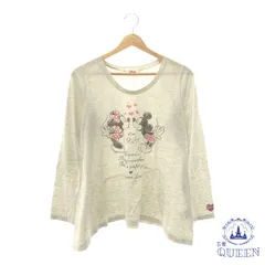 ☆美品☆ Disney ディズニー トップス Tシャツ カットソー 長袖 Ｕネック ミッキーマウス ミニーマウス 大きいサイズ レディース グレー L 901-9170 送料無料 古着