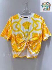 【今日WTO】VERSACE Baroque Print Pin-Embellished Ruched Crop T-Shirt（ヴェルサーチ バロックプリントピン装飾シワクロップ T シャツ）-SP01