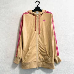 adidas アディダス トラックジャケット ジャージ パーカー ロゴ刺繍 アウトライン スリーストライプ カーキベージュ ピンク 長袖 レディース M Y2K グランジ 平成ギャル