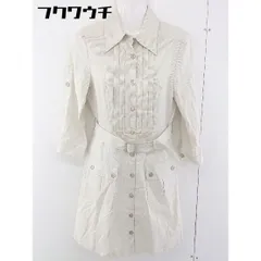 ◇ ◎ INTERPLANET ストライプ ウエストベルト 長袖 ミニ シャツ ワンピース サイズ 2 ベージュ レディース  【1109220014220】のサムネイル