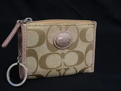 COACH コーチ シグネチャー キャンバス キーリング付き コインケース 小銭入れ マルチケース ベージュ系×ピンク系 DH9788