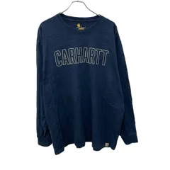 carhartt 長袖 プリントTシャツ XL ネイビー プルオーバー ビックロゴ ストリート カーハート 古着卸 アメリカ仕入 a705-5639