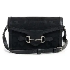 グッチ ホースビット 1955 ミニバッグ ショルダーバッグ 斜め掛け ジャンボGGキャンバス ブラック 黒 シルバー金具 699296 GUCCI（新品・未使用品）