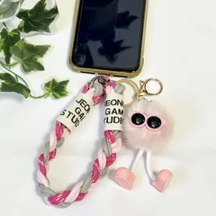 じゃらじゃらキーホルダー　ファンキーモンスター　ピンク　パラコード　ハンドメイドストラップ　キーホルダー　キーチャーム　バッグチャーム