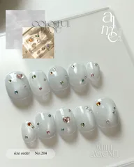 【sizeorder】No.204 ホワイトマグネットネイル オーダー 宝石ネイル カラフル ハート