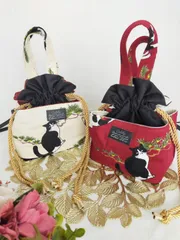 和素材生地のアンニュイ猫さんの巾着バッグ　ハンドメイド　巾着　巾着袋　和柄　ドビー　ドビー生地　猫　にゃんこ　夏祭り　ショルダーバッグ　2WAY