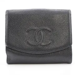 CHANEL/シャネル キャビアスキン ココマーク 二つ折り財布 ブラック ユニセックス