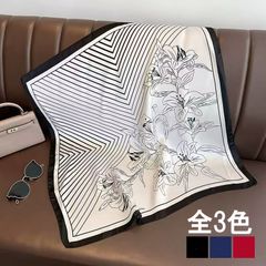 大判スカーフ 花柄 百合 幾何学模様 黒 赤 紺 青　 クラシカル 上品 シック 大人っぽい ビジネス シンプル モノトーン 日焼け予防 ストール  シルク風