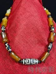 中国古美術・旧蔵・藏式手工編織・ネックレス・八瑪瑙・ネックレス・清代・珠玉・古玩・骨董品・唐物・中国古美術品・時代物・民族工芸・装飾品・R07100124