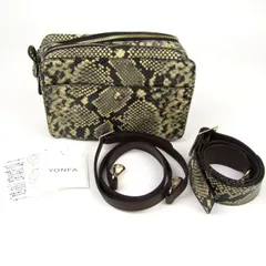 ヨンファ スクエアショルダーバッグ パイソン型押し レザー 2way 鞄 カバン ブランド レディース ベージュ×ブラック YONFA 【中古】