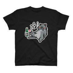 猫イラストTシャツ前面「ニャんやねん（黒猫）」 / Printstar 綿100%　5.6オンスヘビーウェイトTシャツ（005ブラック）