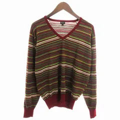 ポールスミス PAUL SMITH × JOHN SMEDLEY ジョンスメドレー ニット セーター 長袖 Vネック ボーダー ウール ボルドー 赤 L ■SM3のサムネイル