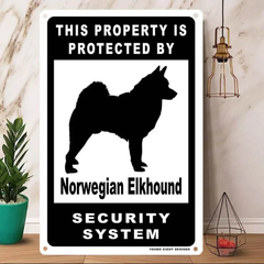 雑貨【Norwegian-Elkhound/ノルウェジアン・エルクハウンド・グレー】  Dog ドッグ  犬    メタルポスタ―　Security  セキュリティー 警告  ヤードサイン メタルプレート  ブリキ看板  -159
