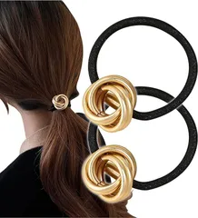 Herbeluemily(ハベルミリィ) ヘアゴム ヘアアクセサリー 飾り付きヘアゴム 髪ゴム おしゃれ シンプル 韓国 2個セット(ゴールド2個セット)