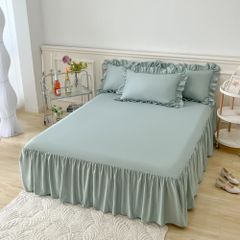 【人気商品】プリンセス風 ベッドカバー 姫様風 ベッドシーツ ベッドスプレッド 100*200cm+スカート43cm 純色 無地 シンプル (グリーン) シングル ベッドスカート
