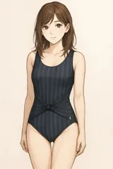 H195セールは1月末まで！ストライプブラックのタックデザイン女子レトロなファッション水着♪海にプールに撮影用にも♪サイズ９M