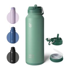 BOTTLE BOTTLE 水筒 1リットル 大容量 ステンレスボトル 底部収納 ストロー付き 直飲み 保温保冷 二重構造 真空断熱 漏れ防止 2WAY蓋 魔法びん 持ち運び 食洗機対応 グリーン