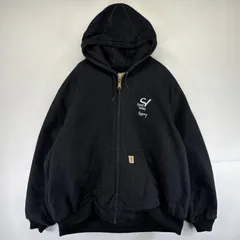 古着 カーハート Carhartt USA製 ワークジャケット アクティブジャケット ダック 大きいサイズ 企業ロゴ刺繍 ワンポイントロゴ パーカー 3XL  ブラック メンズ
