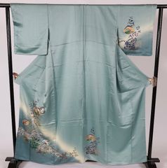 AA79愛華 着物 訪問着 箔 流水花柄 仕付け糸 正絹 - メルカリ