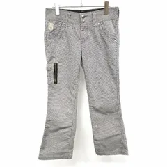 古着 EDWIN GOLF エドウィン ゴルフ M レディース フレアパンツ ブーツカット 千鳥格子 ハートロゴ 綿×ポリ ブラック×ホワイト系 黒×白系