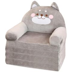 キッズソファーベット 子供用ソファー ベビーソファー 折りたたみ 座椅子 ふわふわ 1人掛け かわいい（グレー 柴犬 4つ折り）