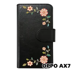 【新品未使用】 OPPO AX7 手帳型スマホ ケース 花柄 (カバー色ブラック) エスニック ボヘミアン おしゃれ かわいい カード収納 PUレザー flip2-ax7-bk-20059のサムネイル