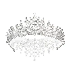 ヘアアクセサリー 王冠 ティアラ カチューシャ ヘッドドレス 結婚式 ウェディングアクセサリー パール ラインストーン 花嫁 パーティー ブライダル シルバー 髪飾り カミカザリ 撮影/パー