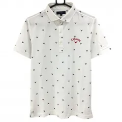 【美品】キャロウェイ 半袖ポロシャツ 白×ネイビー ロゴ総柄 刺しゅうレッド  メンズ M ゴルフウェア Callaway