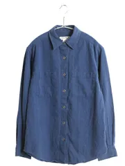 【お得なクーポン配布中!】 90s エディーバウアー 織柄 長袖 シャツ レディース S / 古着 オールド ストライプ ポケット付き コットン リネン ラミー シンプル ブルー