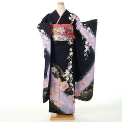 振り袖 成人式 黒 薔薇 バラ 紫 地紋 刺繍 振袖 袋帯 セット - メルカリ
