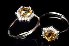 シルバー925 シトリン 6x6mm 花形 指輪リング(サイズ調整可) 1個売り パワーストーン 天然石 _PRG1838