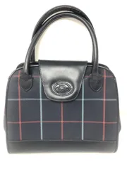 ◆Burberrys バーバリー PVC×レザー ゴールド金具 ハンドバッグ ネイビー系 チェック◆3608