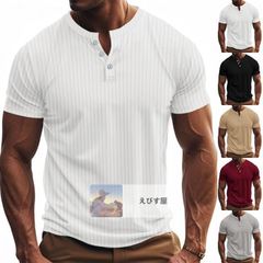 半袖 Tシャツ ヘンリーネック メンズ ボタン 無地 通勤 ゴルフウェア 