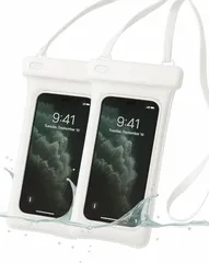 aerix 防水ケース スマホ用 IPX8 認定防水 浮く設計 360°保護 携帯ケース アイホン タッチ可 顔認証 気密性 水中撮影 お風呂 海水浴 水泳 雨の日 透明(白2個セット,  iPhoneProMaxまで対応)