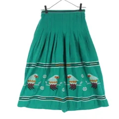 アニマル柄 ミディ丈 フレアスカート S グリーン 鳥 レディース 古着