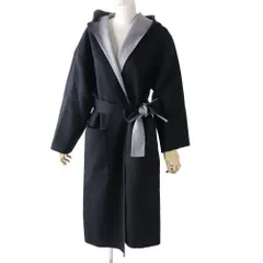 極美品◎正規品 20AW プラダ レディース リバーシブル 超ロング フーデッド ラップコート ベルト付き 黒／灰 36 ハンガー・ガーメント付のサムネイル