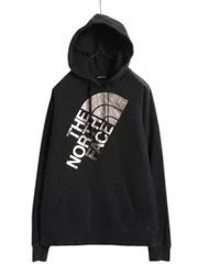 【お得なクーポン配布中!】 ノースフェイス プリント スウェット フード パーカー レディース М / 古着 黒 The North Face プルオーバー 裏起毛 トレーナー ブラック