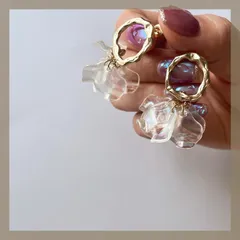 【スチールポスト】ハンドメイドピアス オーロラ 花びら お花 フラワー ボリューミー キラキラ ニュアンスメタル ゴールド アレルギー対応