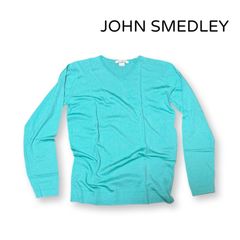 JOHN SMEDLEY 長袖 Vネック 薄手ニット メリノウール 無地 エメラルドグリーン レディース イギリス製