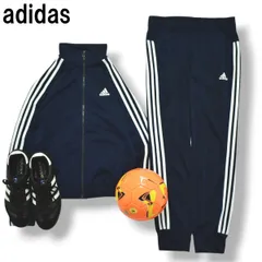 【美品】 アディダス adidas トラック スーツ ジャージ セットアップ 上下 裏起毛 スリーストライプス パフォーマンス ロゴ M ネイビー スポーツ ストリート ♪