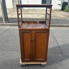 カリモク/レンジボード　高120 横57 奥45.5 米びつ付き　カリモク家具　100vコンセント2口付き　木製収納棚　キッチン収納　サイドボード　karimoku 茶色　ブラウン　【倉庫前引き取り限定割引あり‼️】のサムネイル